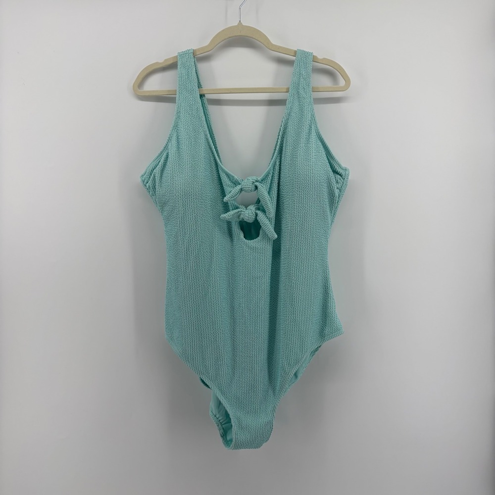 Decree Aqua Mint Blue Textured Tie Front One Piece Swimsuit Plus Size 2X